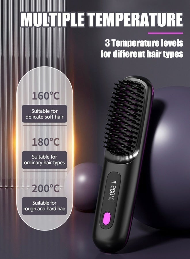 MEDOOSI Wireless Hair Straightener Brush, Portable Mini Ceramic Ionic Straightening Comb and curler 2 in 1, Thermal Brush 20s Fast Heating & 3 Temp Settings & Anti-Scald - Image 3